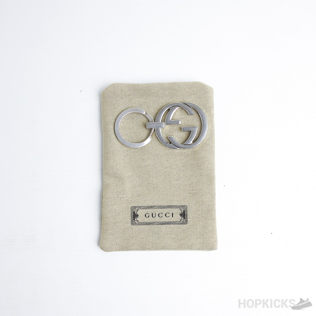 Gucci Logo Keychain Silver Gold & Brass